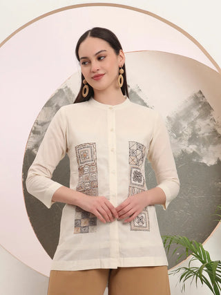 Yufta White Pure Cotton Top With Embroidery - Distacart