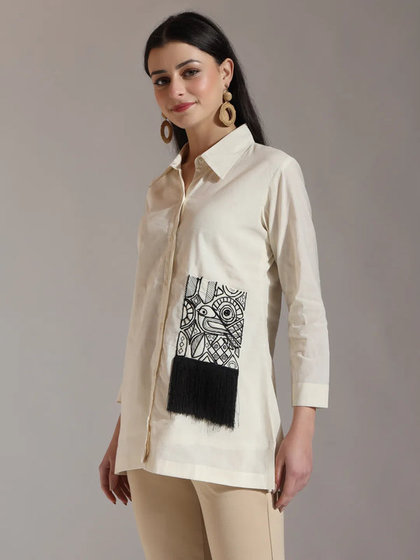 Yufta White Pure Cotton Top With Exquisite Embroidery
