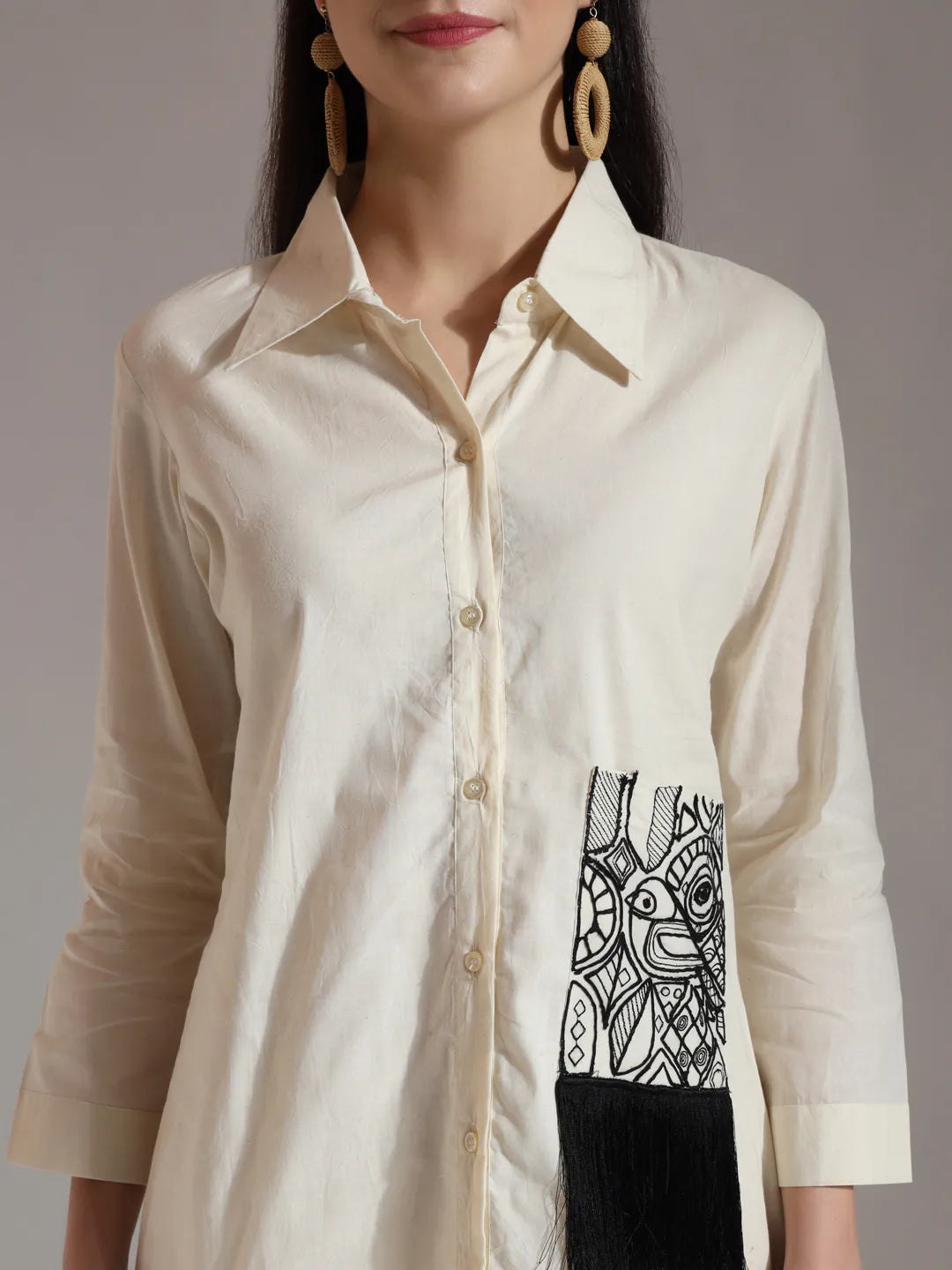Yufta White Pure Cotton Top With Exquisite Embroidery