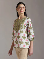Thumbnail for Yufta White Pure Cotton Top With Lace Detailings