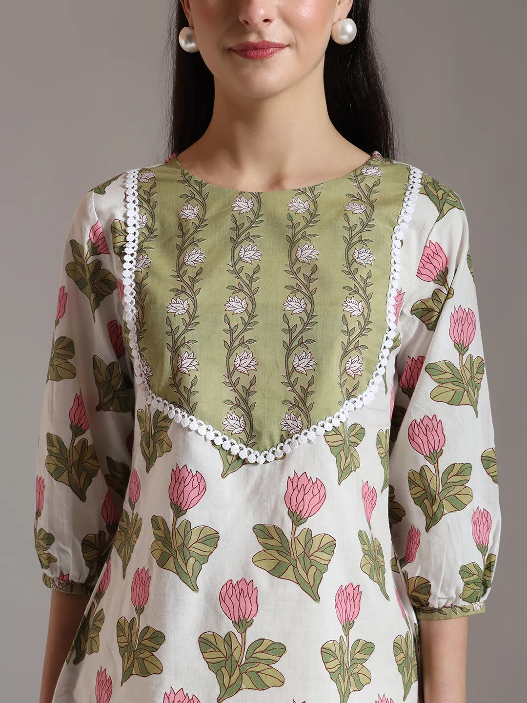 Yufta White Pure Cotton Top With Lace Detailings