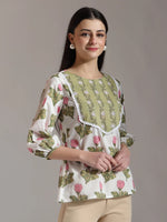 Thumbnail for Yufta White Pure Cotton Top With Lace Detailings