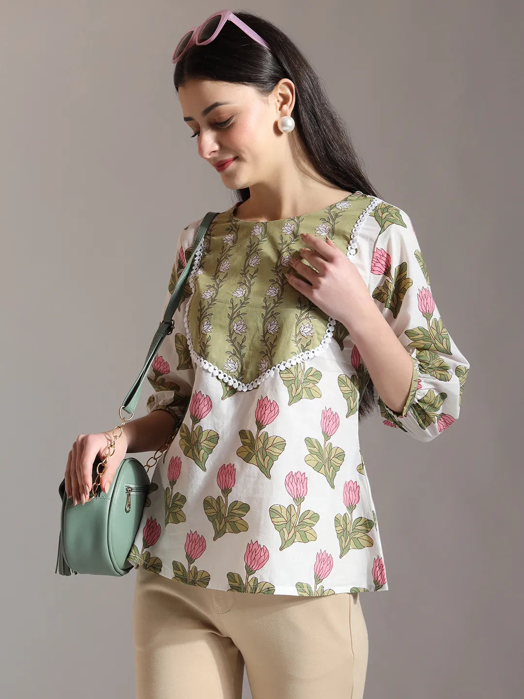 Yufta White Pure Cotton Top With Lace Detailings