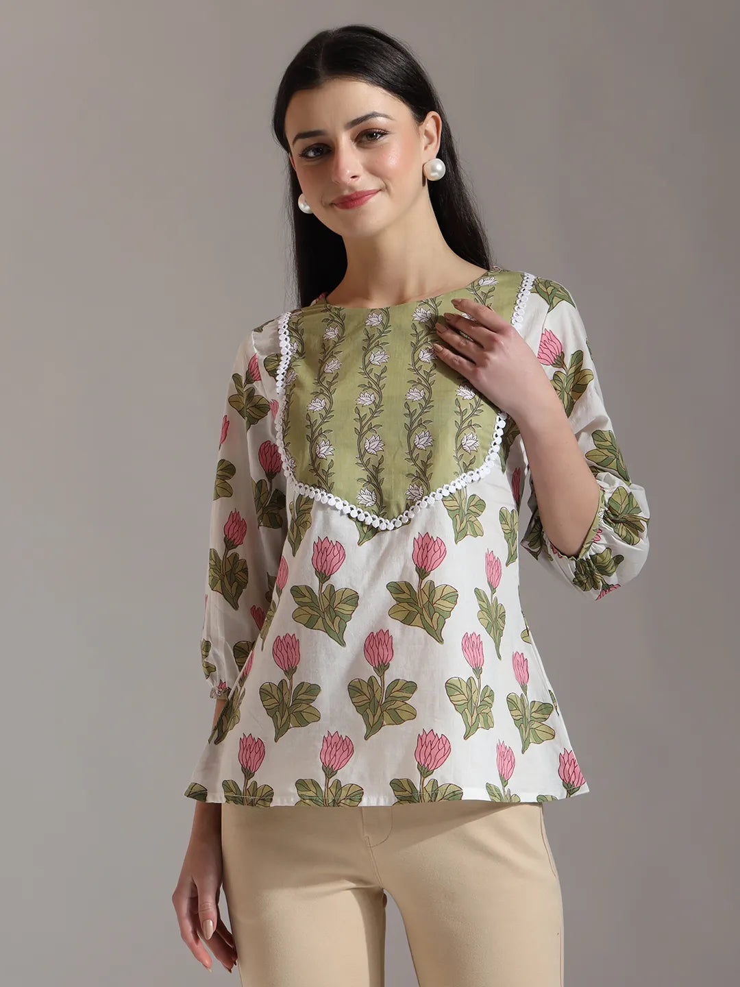 Yufta White Pure Cotton Top With Lace Detailings - Distacart