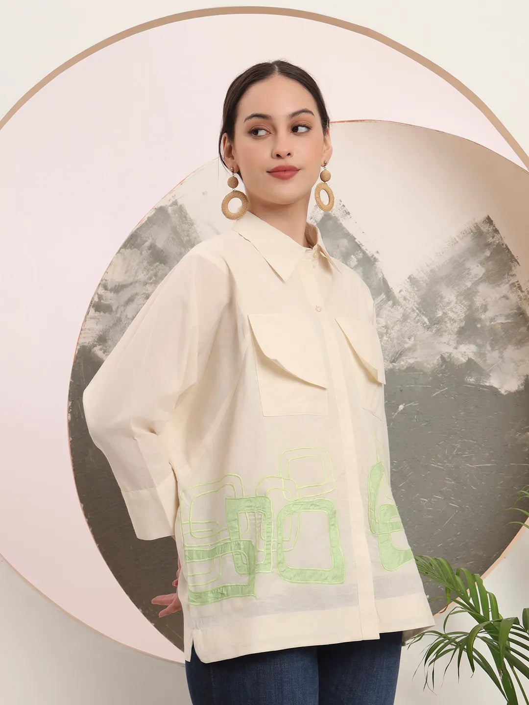 Yufta White Pure Cotton Top With Patch Work - Distacart