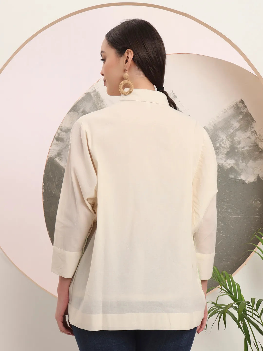Yufta White Pure Cotton Top With Patch Work