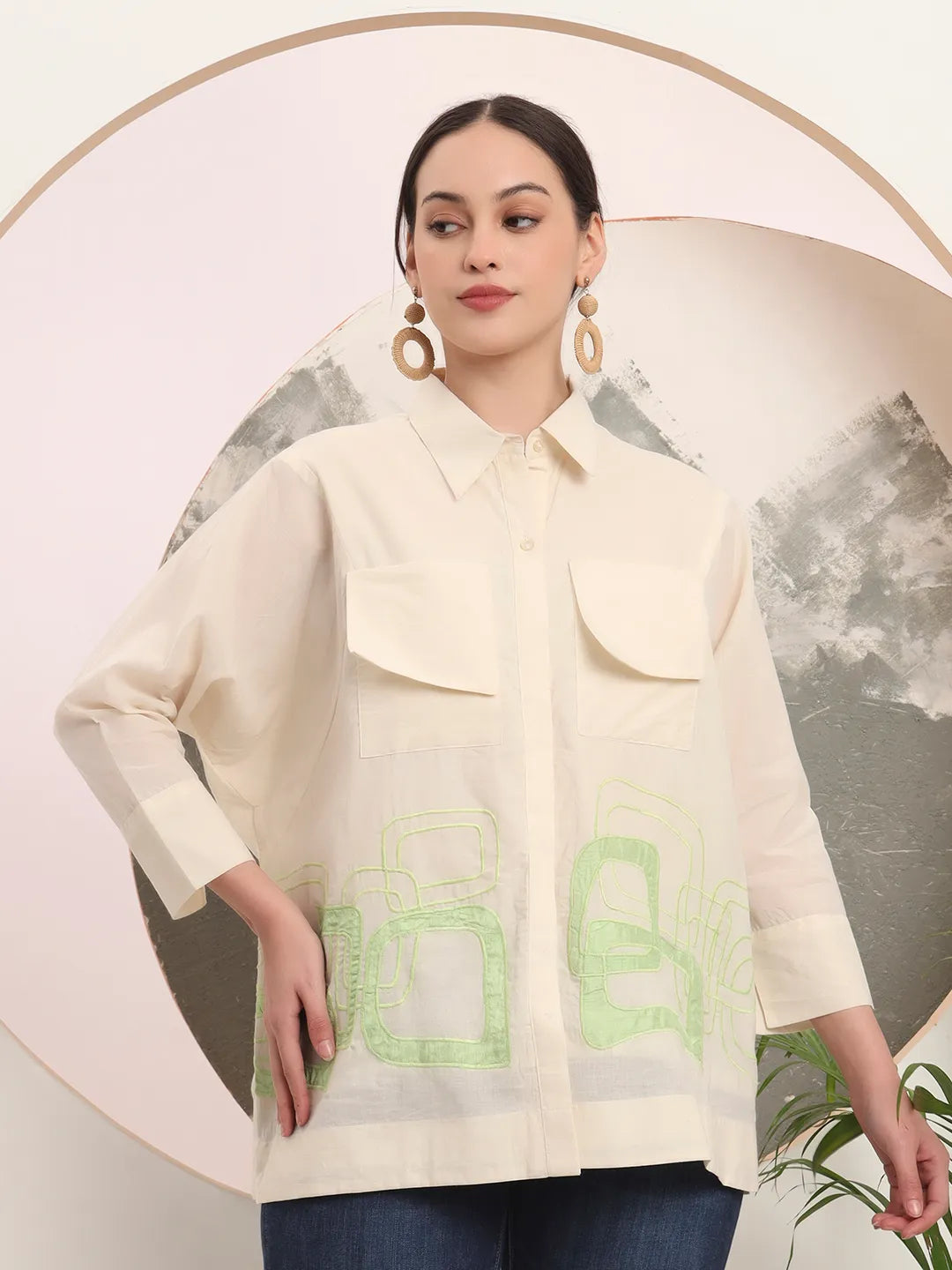 Yufta White Pure Cotton Top With Patch Work - Distacart