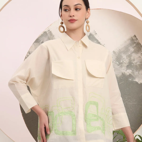 Yufta White Pure Cotton Top With Patch Work - Distacart