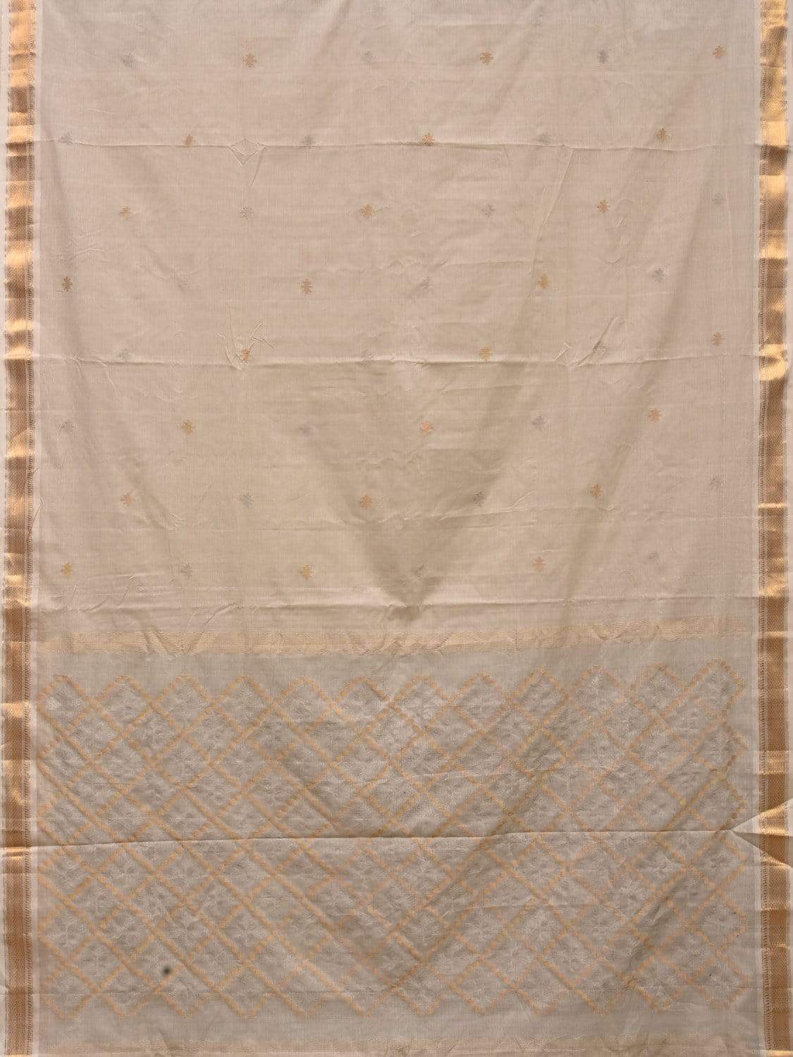 White Uppada Cotton Handloom Saree with Jamdani Pallu Design - Global Threads - Distacart