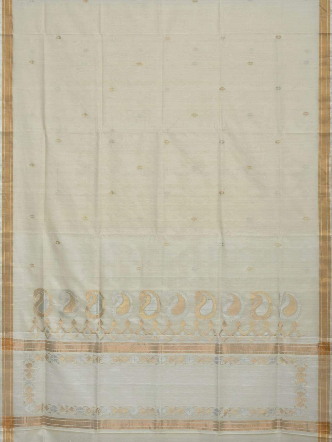 White Uppada Cotton Handloom Saree with Mango Design Pallu - Global Threads - Distacart