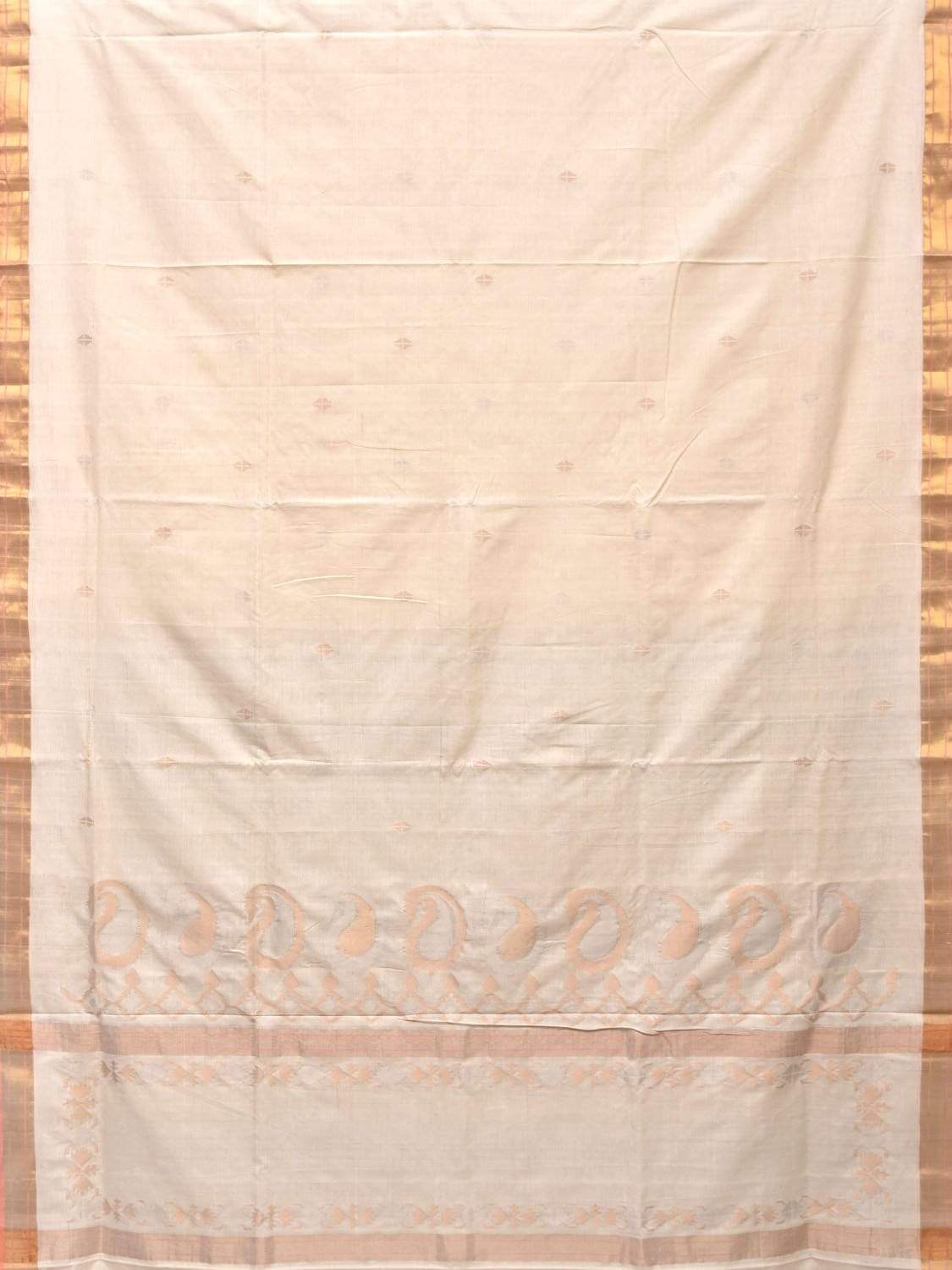White Uppada Cotton Handloom Saree with Mango Design Pallu - Global Threads - Distacart