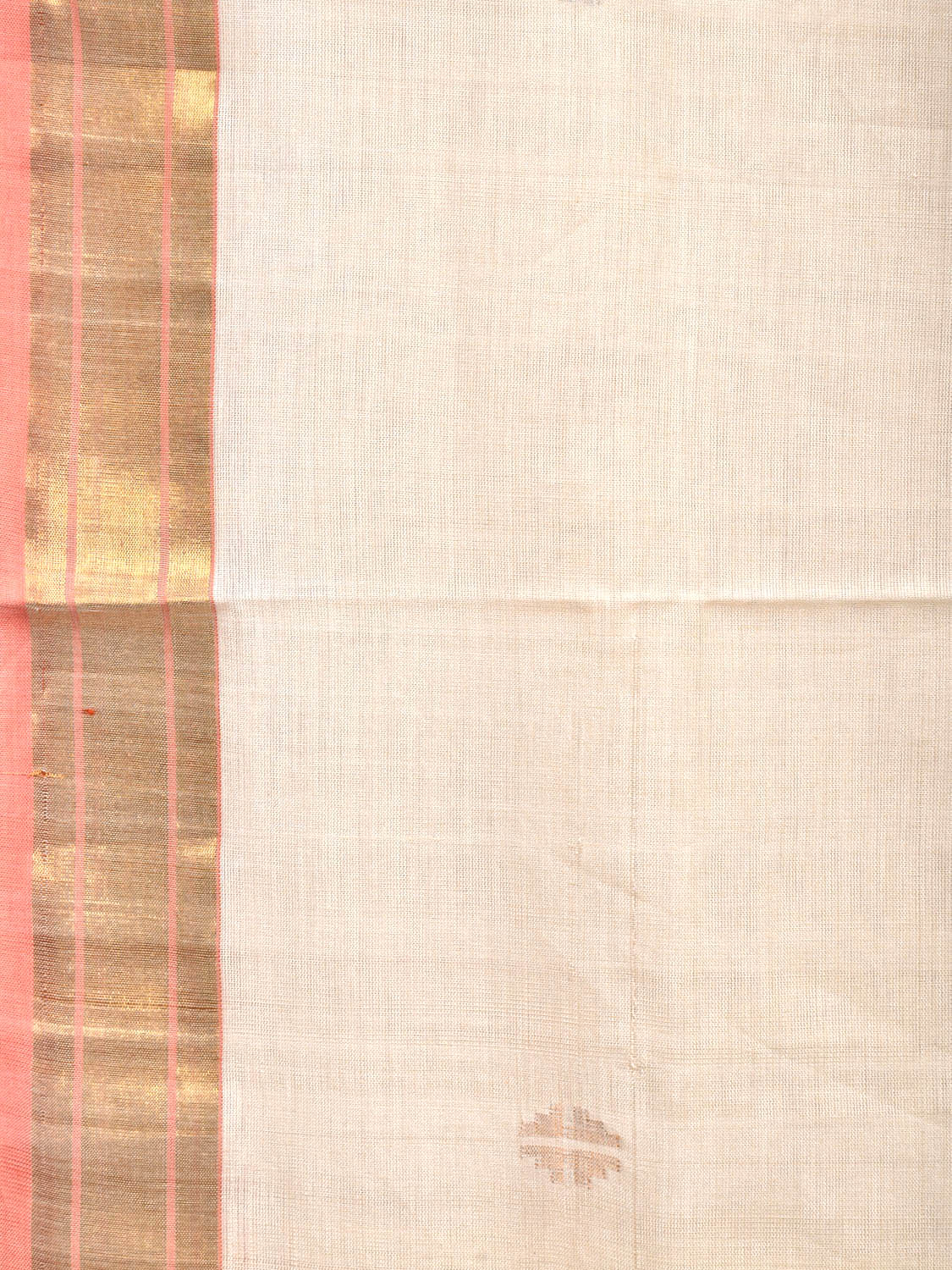 White Uppada Cotton Handloom Saree with Mango Design Pallu - Global Threads - Distacart