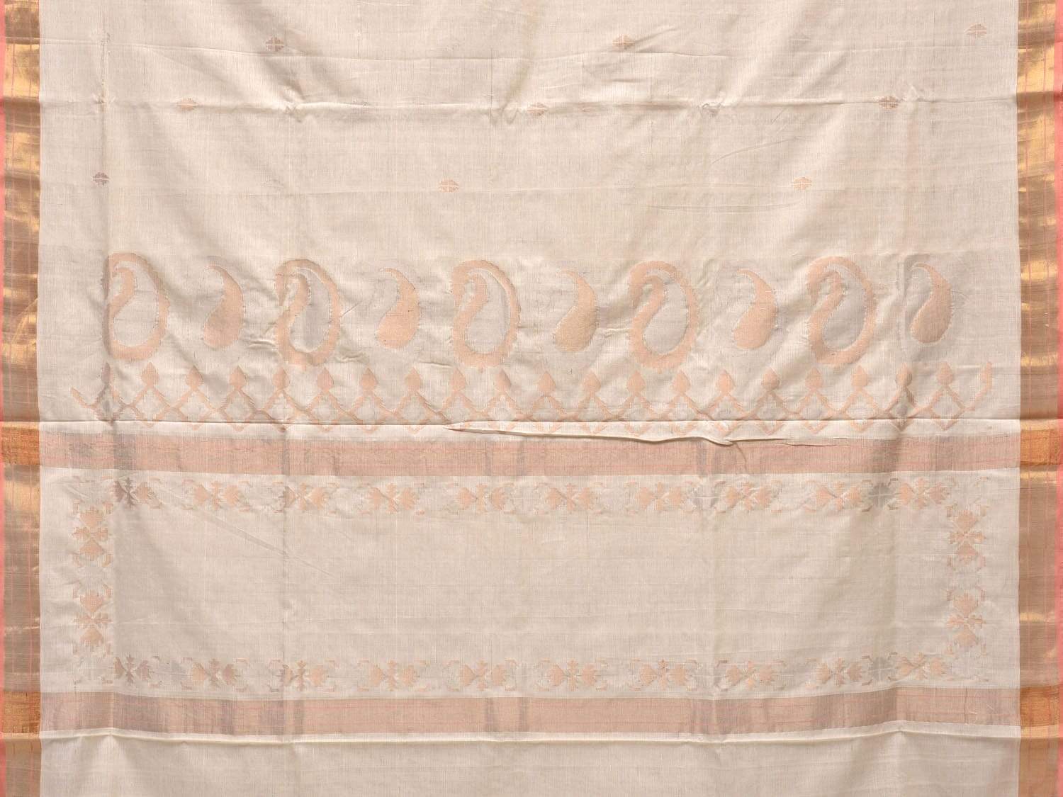 White Uppada Cotton Handloom Saree with Mango Design Pallu - Global Threads - Distacart