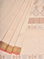 Thumbnail for White Uppada Cotton Handloom Saree with Mango Design Pallu - Global Threads - Distacart