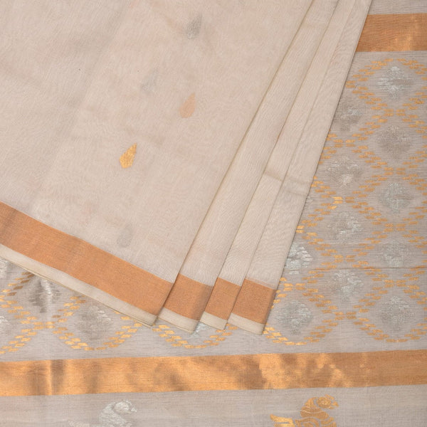 White Uppada Cotton Silk Handloom Saree with Hamsa Pallu Design - Global Threads - Distacart
