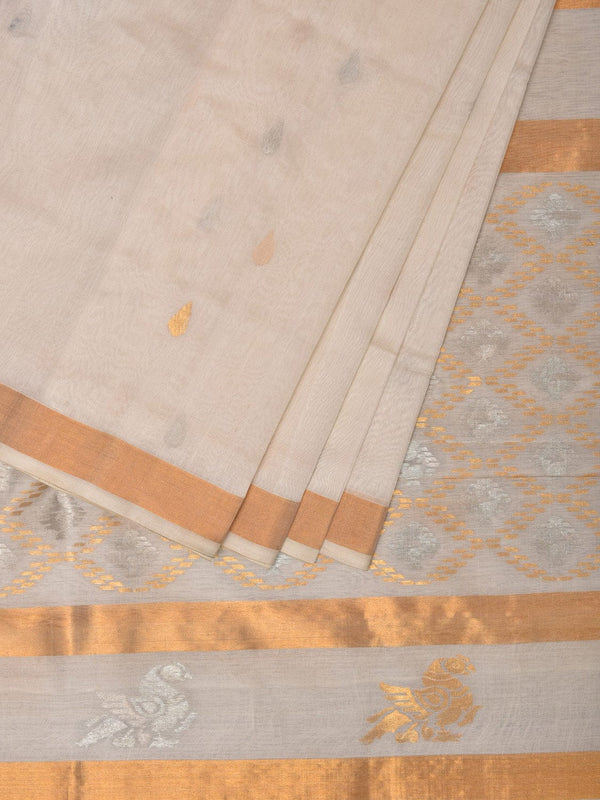 White Uppada Cotton Silk Handloom Saree with Hamsa Pallu Design - Global Threads - Distacart