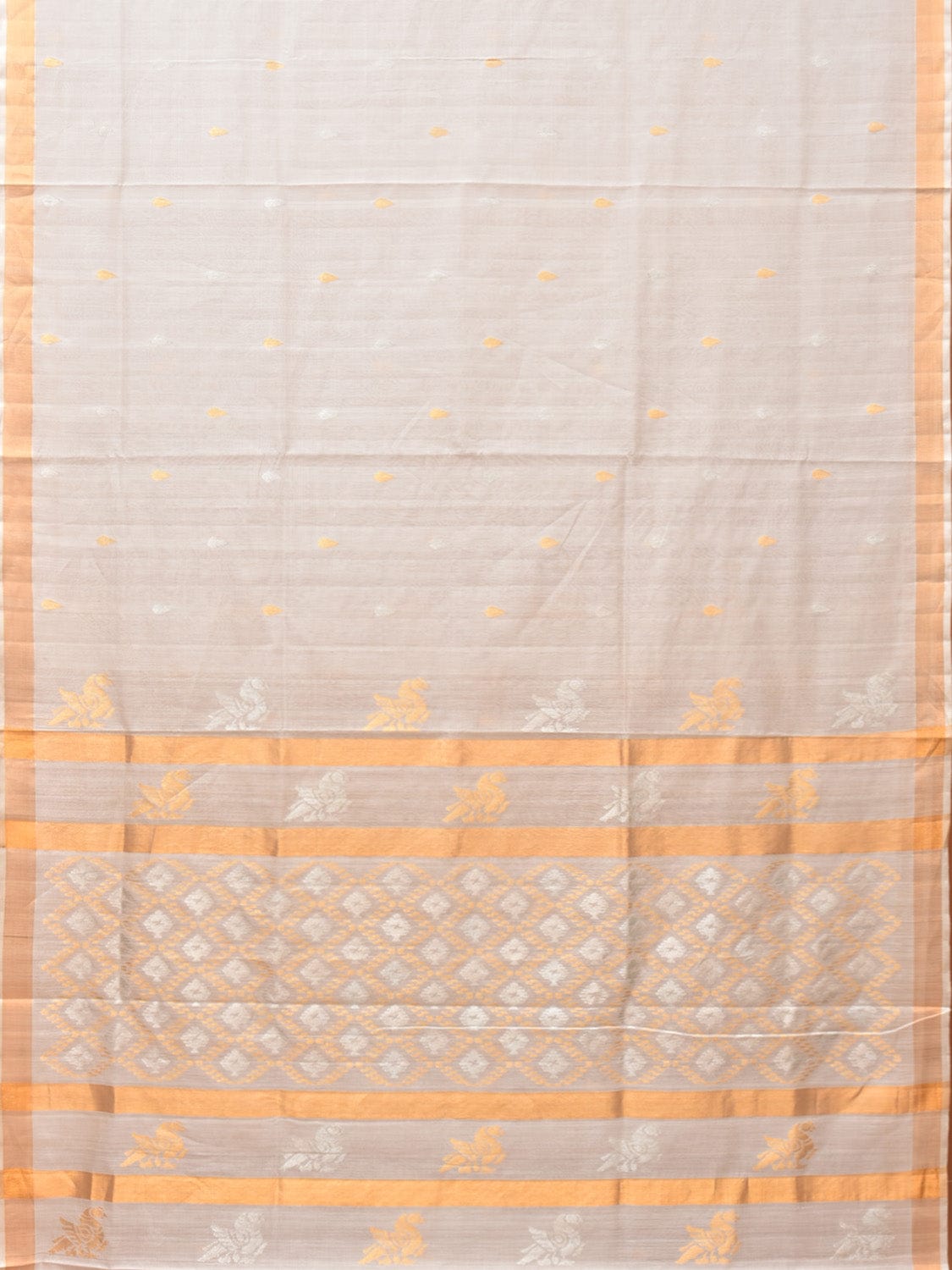 White Uppada Cotton Silk Handloom Saree with Hamsa Pallu Design - Global Threads - Distacart