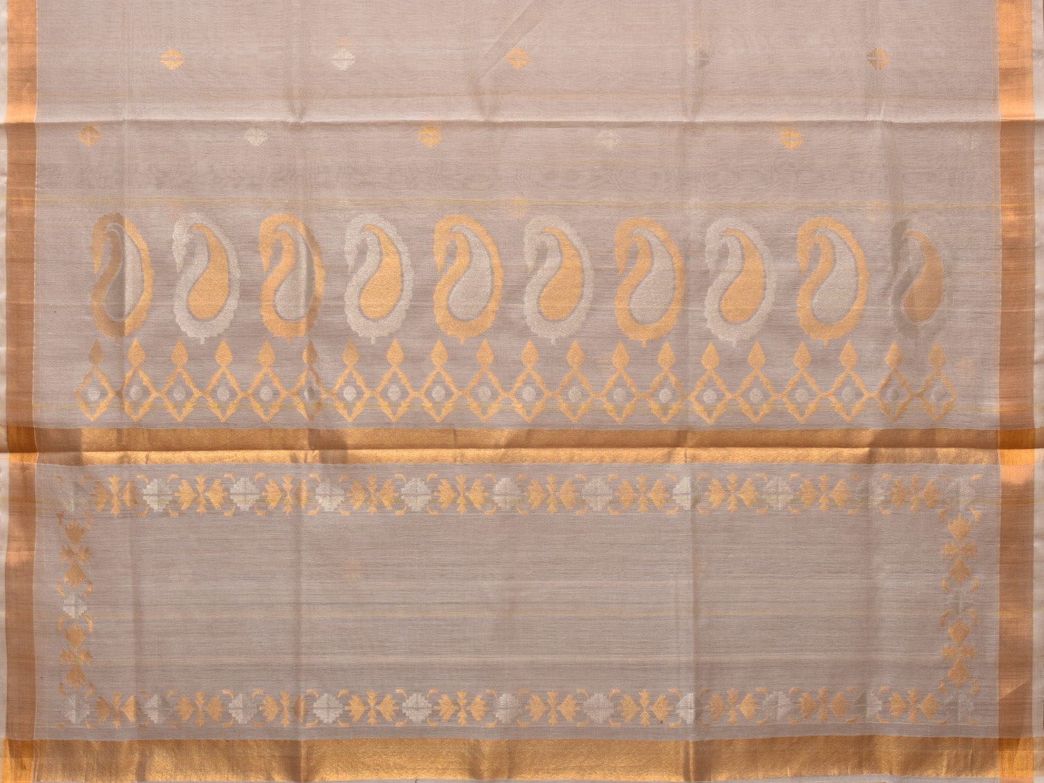 White Uppada Cotton Silk Handloom Saree with Mango Pallu Design - Global Threads - Distacart