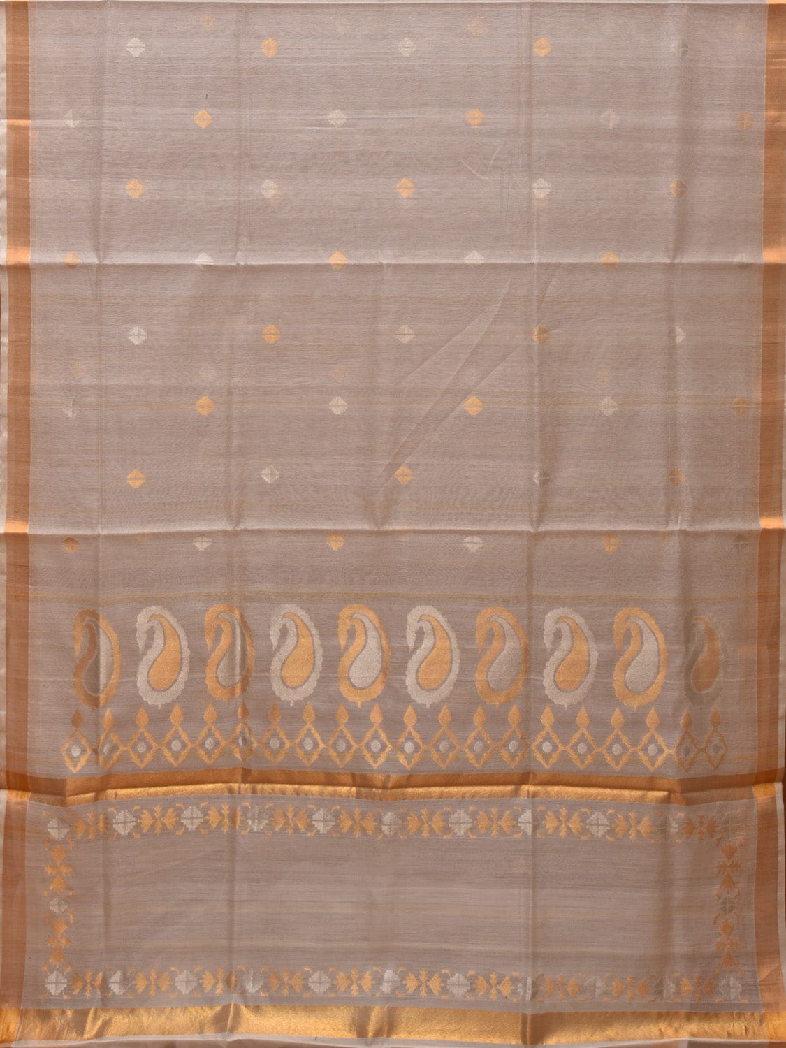 White Uppada Cotton Silk Handloom Saree with Mango Pallu Design - Global Threads - Distacart