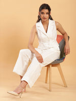 Thumbnail for BohoJazz Formal Serene White Waistcoat with Trousers Co-ord Set