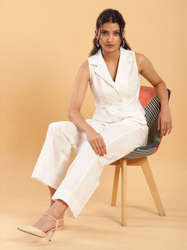 BohoJazz Formal Serene White Waistcoat with Trousers Co-ord Set