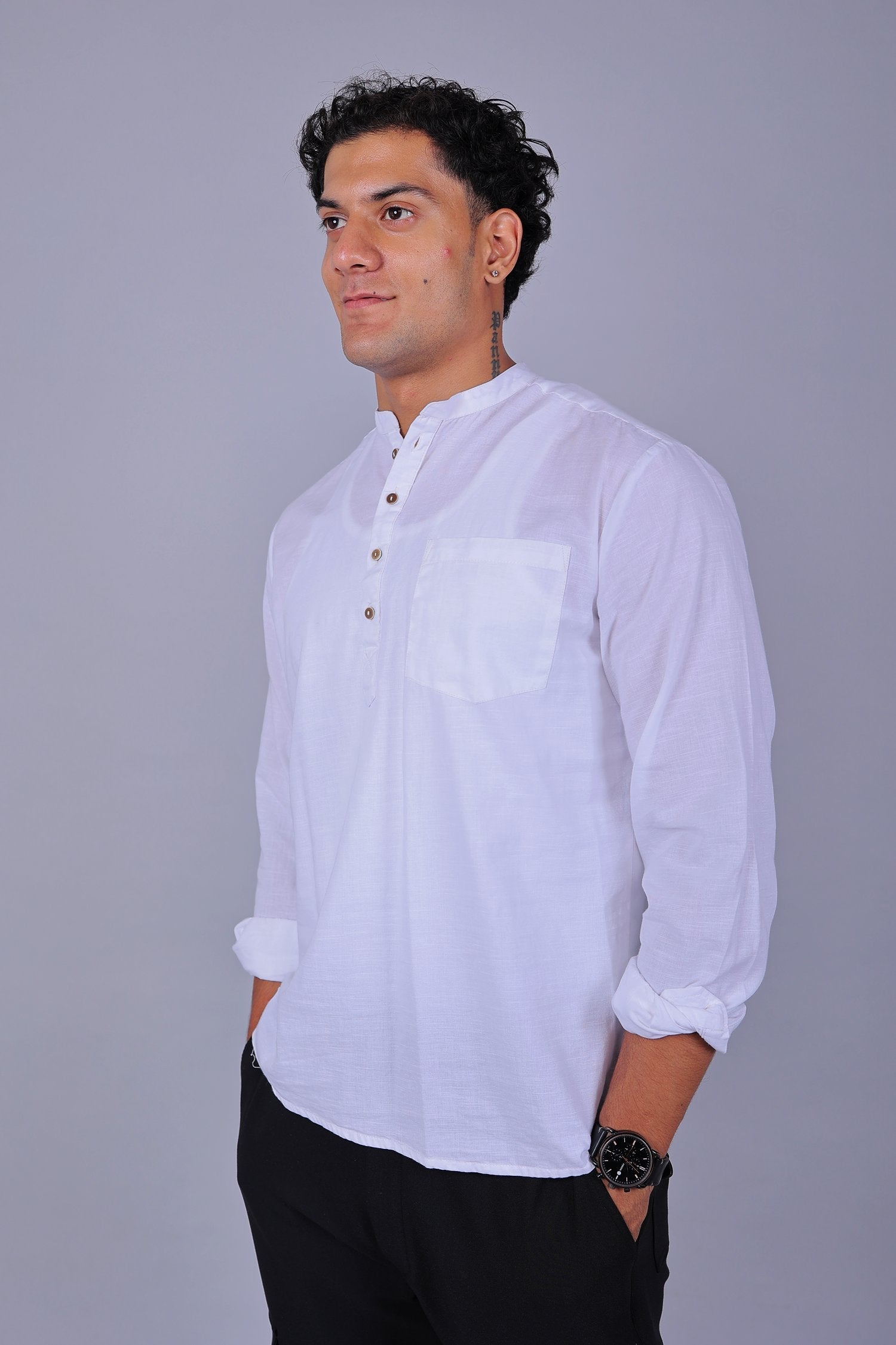 Bluebird Men's Short Kurta in White - 100% Pure Cotton - Distacart