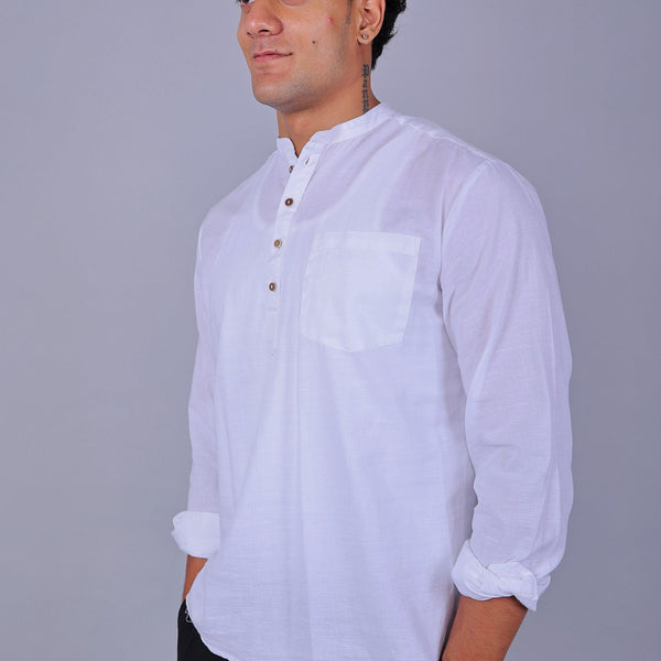 Bluebird Men's Short Kurta in White - 100% Pure Cotton - Distacart