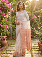 Thumbnail for Anaita White Linen Woven Work Saree With Blouse - Distacart