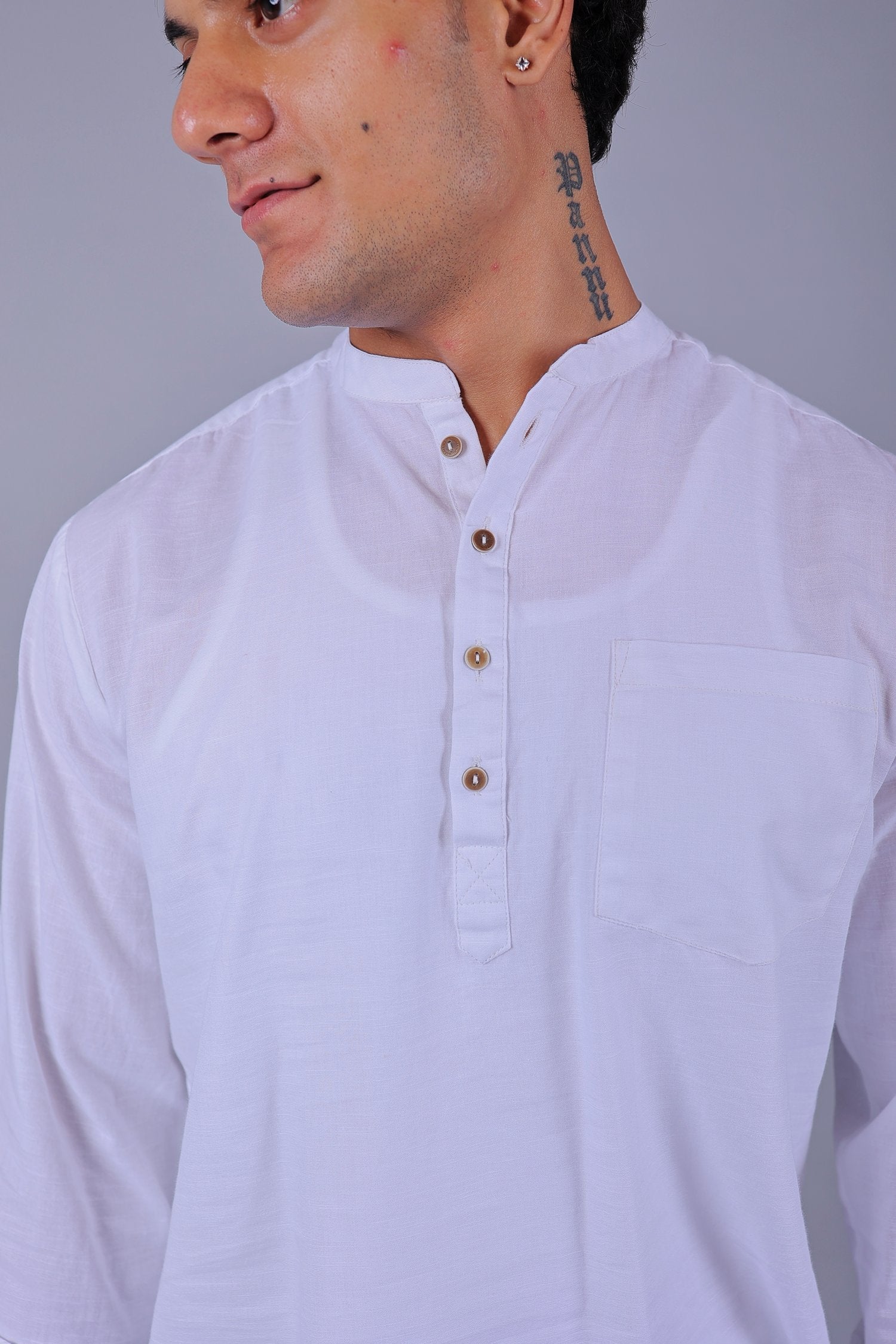 Bluebird Men's Short Kurta in White - 100% Pure Cotton - Distacart