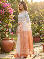 Thumbnail for Anaita White Linen Woven Work Saree With Blouse - Distacart