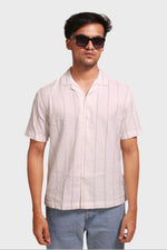 Thumbnail for Jonesburg Men's White Beige Stripes Textured Relaxed Fit Shirt