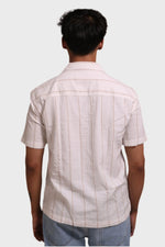 Thumbnail for Jonesburg Men's White Beige Stripes Textured Relaxed Fit Shirt