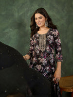 Thumbnail for The52 Women's Beautiful Embroidery Work Chinon silk Fabric Straight Kurta Pant and Dupatta Set - Distacart