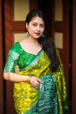 Thumbnail for Green Jute Silk Printed Saree with Unstitched Blouse - Hiral Fashion - Distacart