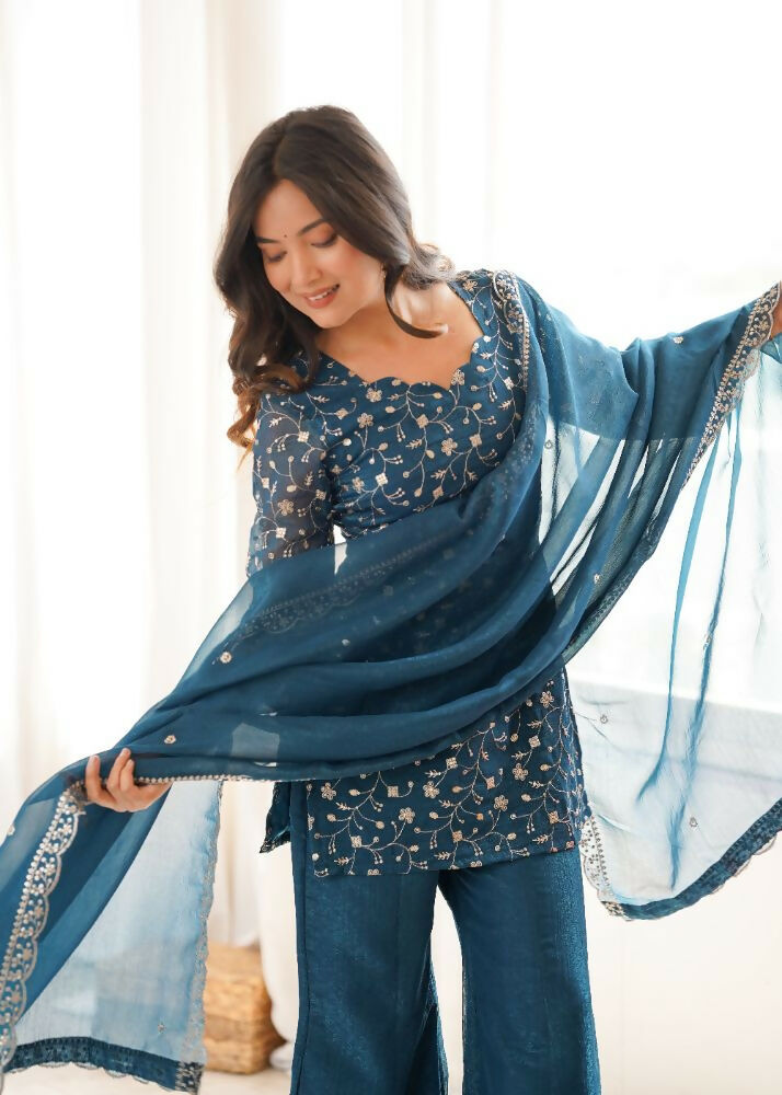 sharara dress with short kurti Short Kurti With Sharara For Wedding Rani Pink Short Kurti With Sharara Dupatta Almastejani