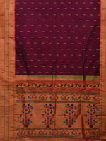 Thumbnail for Wine Paithani Silk Handloom Saree with Pallu and Triple Muniya Border Design - Global Threads - Distacart