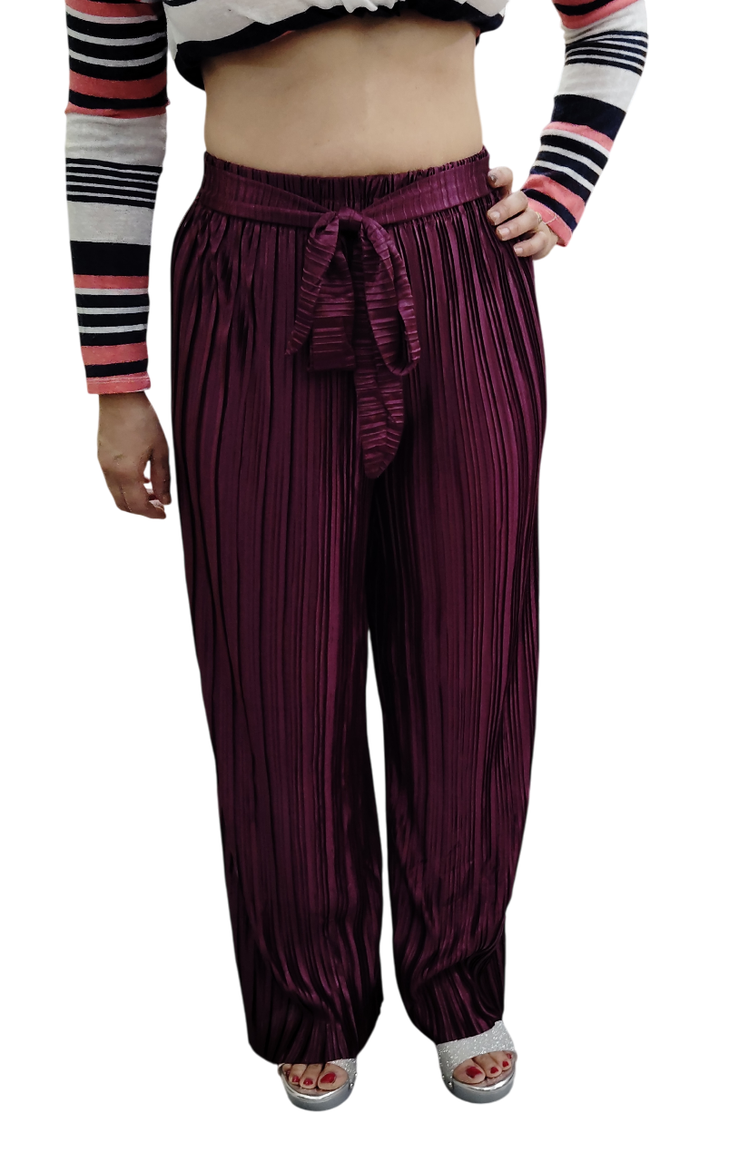 Jaitra Apparels Wine Satin Pleated Free Size Palazzo