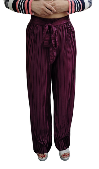 Jaitra Apparels Wine Satin Pleated Free Size Palazzo
