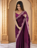 Thumbnail for Lorenvalley Fashion Wine Rangoli Silk with Coding Lace Work Saree with Blouse
