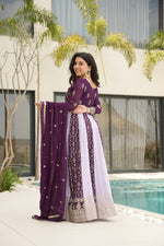 Thumbnail for Evanik Wine Faux Georgette With Zari & Sequins Embroidered work Wedding Gown