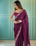 Thumbnail for Lorenvalley Fashion Wine Rangoli Silk with Coding Lace Work Saree with Blouse