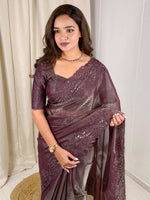 Thumbnail for Evanik Wine Glass Satin Jecquard Weaving With Thread Sequence Work Saree With Blouse - Distacart
