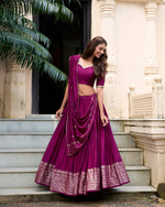 Thumbnail for Evanik Women Pure Chanderi Plain With Zari Weaving Work Border Stitched Lehenga With Unstitched Blouse Dupatta(Up to 42)