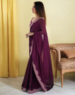 Thumbnail for Lorenvalley Fashion Wine Rangoli Silk with Coding Lace Work Saree with Blouse