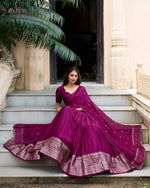 Thumbnail for Evanik Women Pure Chanderi Plain With Zari Weaving Work Border Stitched Lehenga With Unstitched Blouse Dupatta(Up to 42)