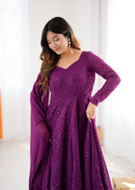 Thumbnail for Evanik Wine Heavy Faux Georgette With Lucknowi Work Anarkali Suit