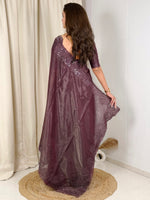Thumbnail for Evanik Wine Glass Satin Jecquard Weaving With Thread Sequence Work Saree With Blouse - Distacart