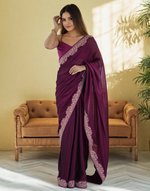 Thumbnail for Lorenvalley Fashion Wine Rangoli Silk with Coding Lace Work Saree with Blouse