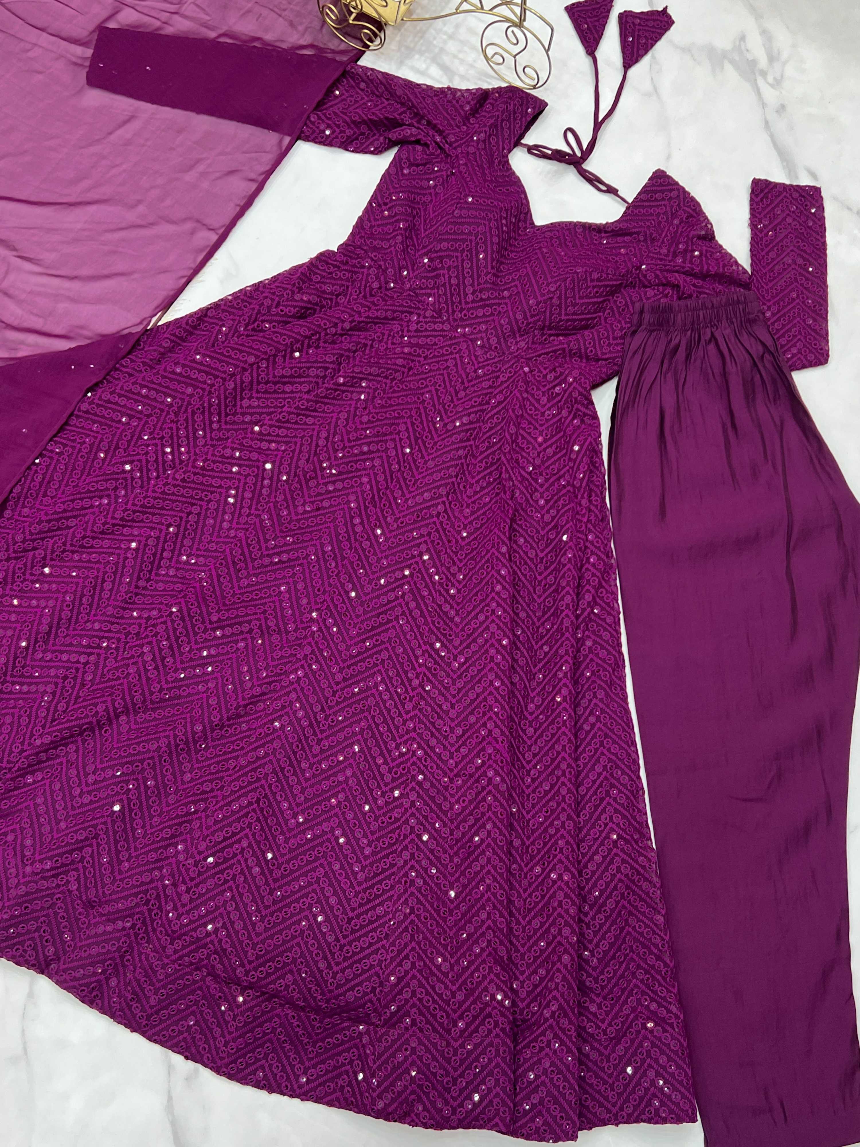 Evanik Wine Heavy Faux Georgette With Lucknowi Work Anarkali Suit