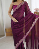 Thumbnail for Lorenvalley Fashion Wine Rangoli Silk with Coding Lace Work Saree with Blouse